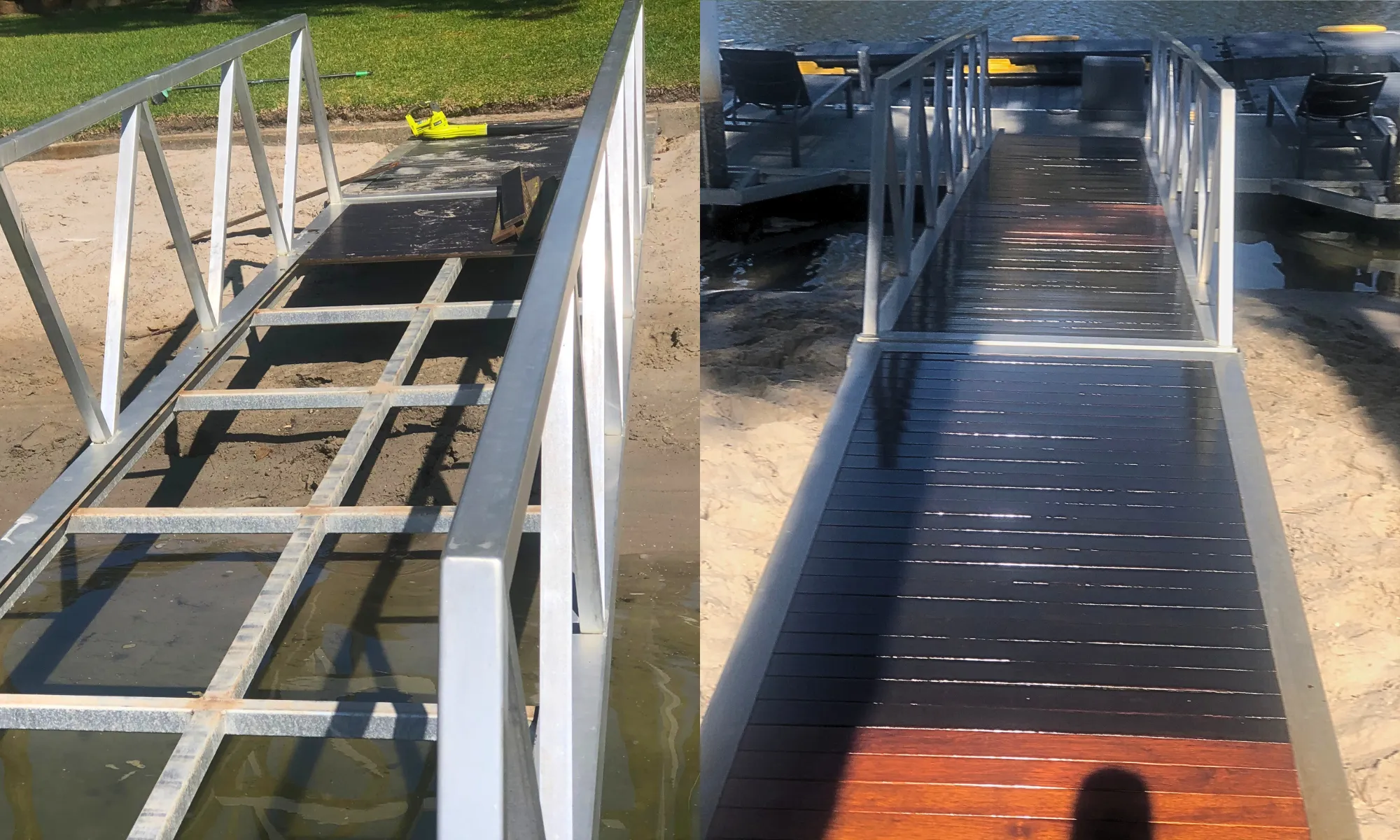 Gangway re-deck — before and after — Broadbeach Waters